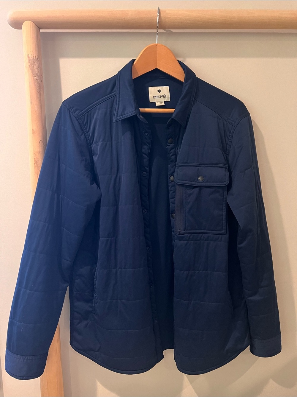 Snow Peak Japan navy blue quilted light performance shirt jacket sz small medium